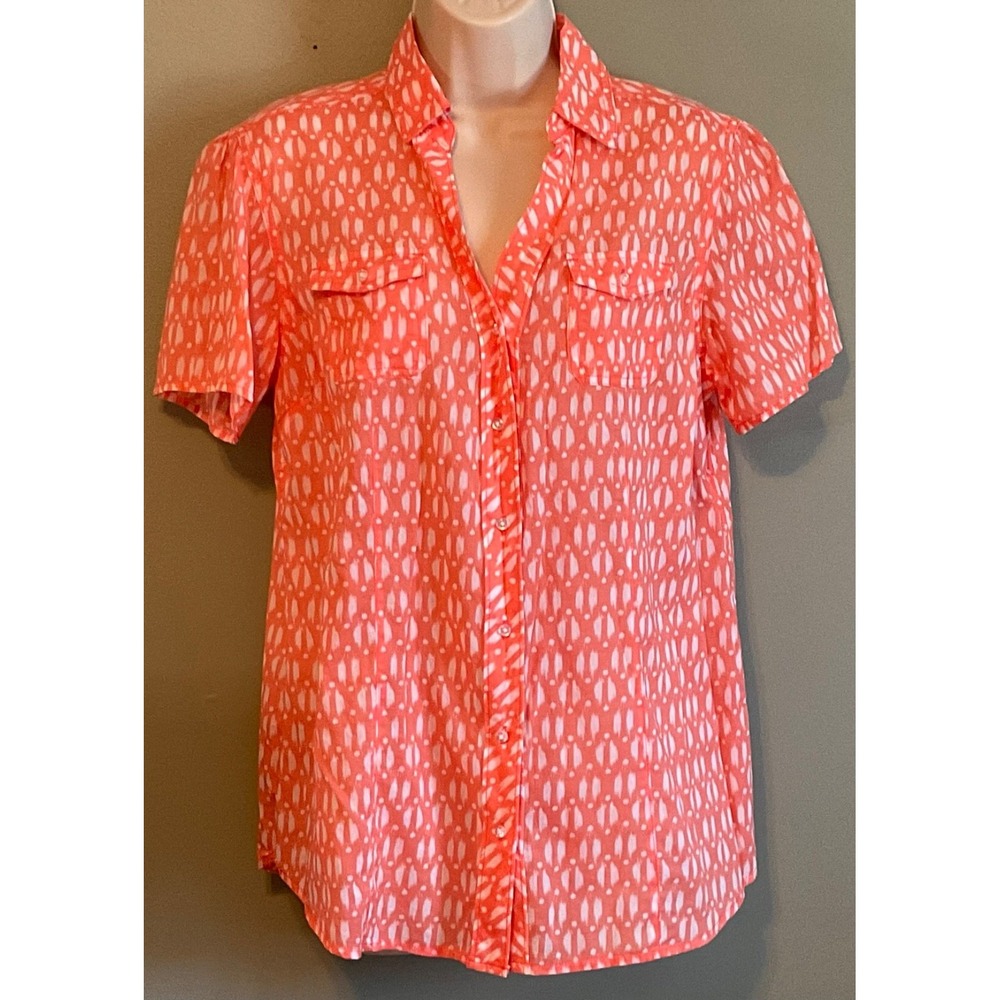 WESTERN STYLE BIT &BRINDLE 100%COTTON BUTTON BLOUSE/TOP M MEDIUM CORAL DARTS!